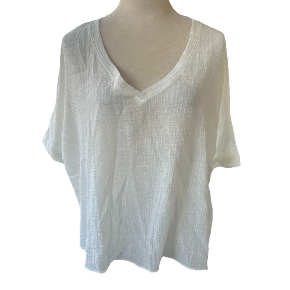 Hyfve Womens S 100% Cotton Gauzy Dolman Short Sleeve V Neck Top Off White